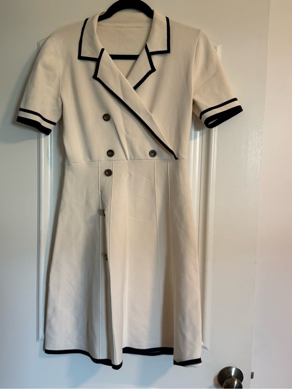American Vintage Cream Mini Dress with Black Trim
